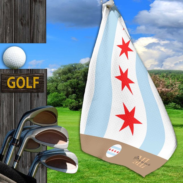Drapeau de Chicago et serviette de golf brodée Ill (Créateur téléchargé)
