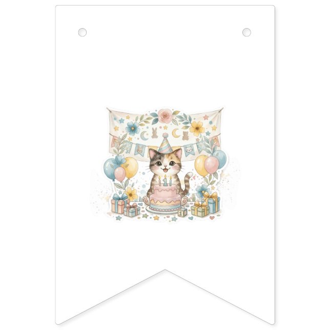 Drapeau de fanion de premier anniversaire de chat  (Premier drapeau)