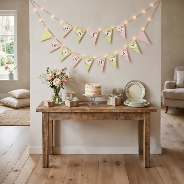Drapeau de fanions de cadre de roses shabby chic v (Vintage Shabby Chic Roses Bunting Flags)