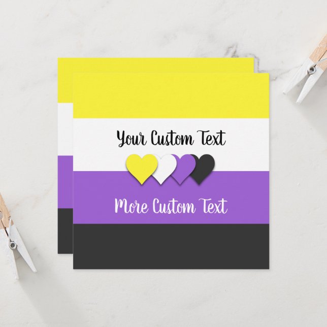 Drapeau de fierté non-binaire avec coeur cartes pl (Devant/Arrière en situation)