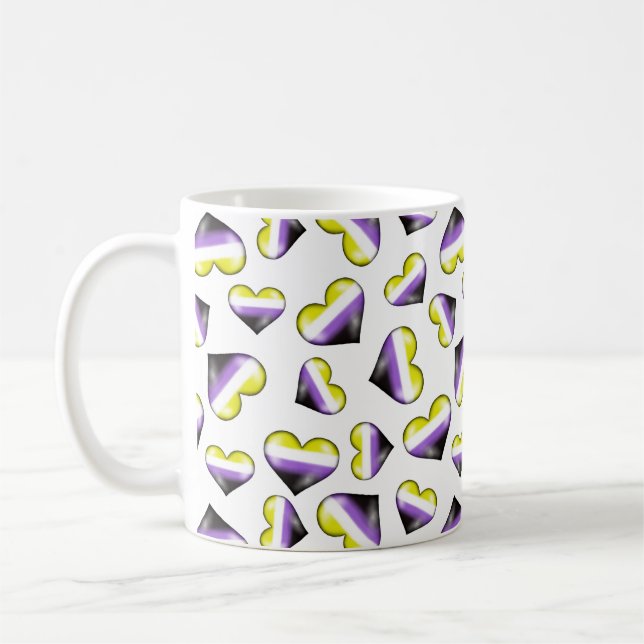 Drapeau de fierté non binaire Coeurs de café Mug (Gauche)