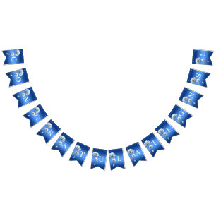 Drapeau de guirlande de fleurs d'aquarelle bleue