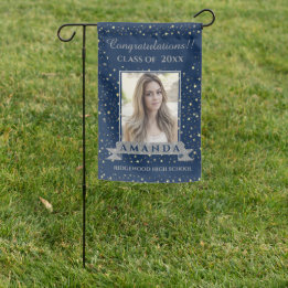 Drapeau De Jardin Catégorie 2024 Blue Silver Graduation Faire-part