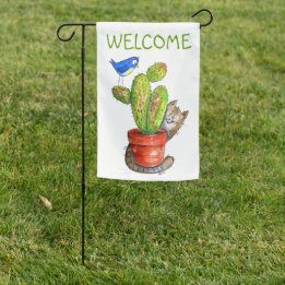 Drapeau De Jardin Chat sournois avec Cactus