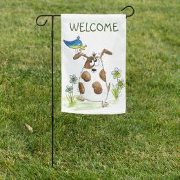 Drapeau De Jardin Chien tacheté avec un oiseau