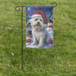 Drapeau De Jardin Coton De Tulear Winter Wonderland Christmas Joy<br><div class="desc">Ce design festif reflète l'esprit joyeux de la période des fêtes, avec un adorable petit portant un chapeau de Père Noël. Le chien est niché dans un pays des merveilles hivernales, avec un bonhomme de neige, un sapin de Noël décoré et des cadeaux joliment emballés. Les flocons de neige tombent...</div>