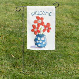 Drapeau De Jardin Fleurs orange fantaisistes dans un vase bleu