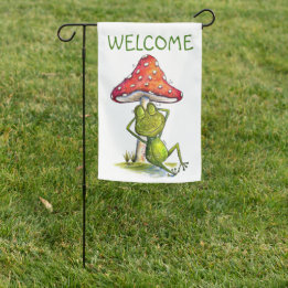 Drapeau De Jardin Grenouille à couchage lunaire sous un champignon