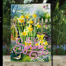 Hello Spring Garden Flag - Daffodiques