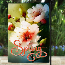 Hello Spring Garden Flag - Fleur de cerisiers