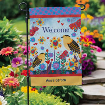Oiseaux floraux Papillon de jardin Bienvenue Nom p