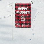 Drapeau De Jardin Red Buffalo Joyeux Joyeux Vacances Snowglobe<br><div class="desc">Personnalisez ce joyeux drapeau de jardin Happy Holidays avec votre nom et souhaitez aux invités et aux passants une saison heureuse ! Le design est le même des deux côtés.</div>