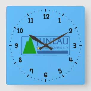Drapeau de Juneau, Alaska Carré Horloge murale