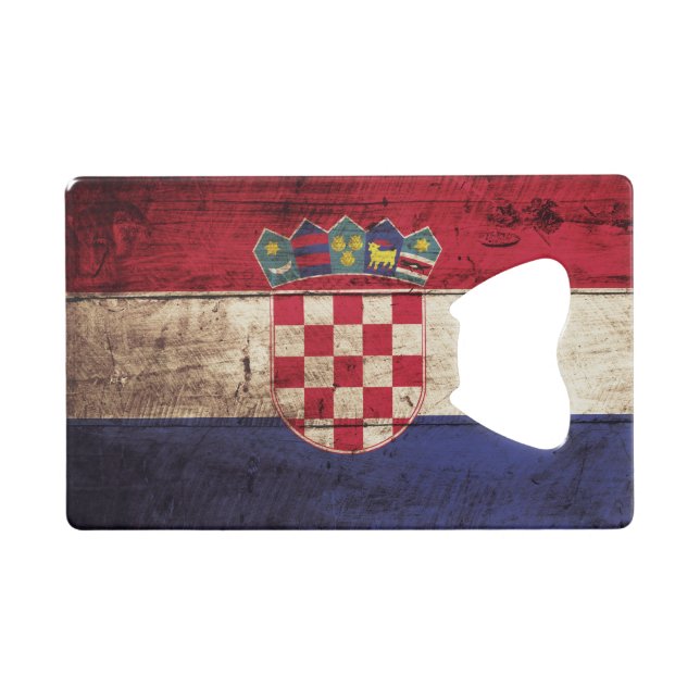 Drapeau de la Croatie sur le vieux grain en bois (Devant (Horizontal))