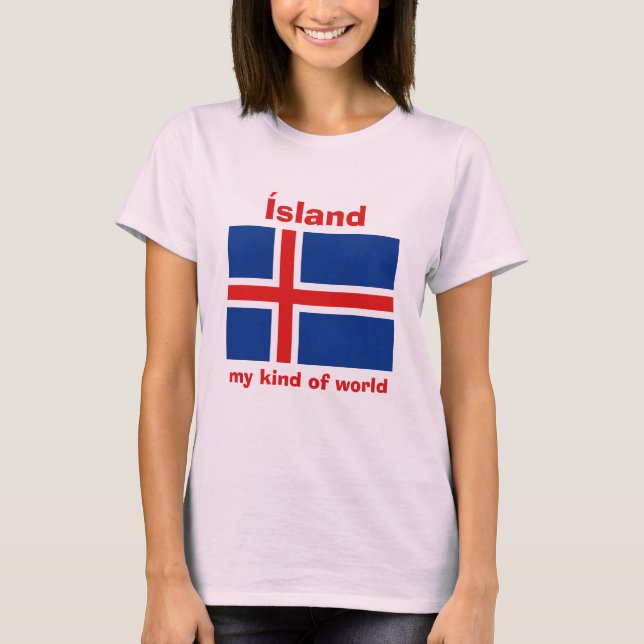 Drapeau de l'Islande + Carte + T-shirt des textes (Devant)