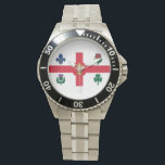 Drapeau de Montréal, Québec Montre<br><div class="desc">Regardez avec le drapeau de Montréal,  la ville la plus peuplée de la province de Québec,  Canada. Drapeau blanc avec croix rouge,  pin blanc,  fleur de lys bleu,  rose rouge de Lancaster,  shamrock et chardon</div>
