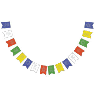 Drapeau de prière tibétain aux symboles bouddhis