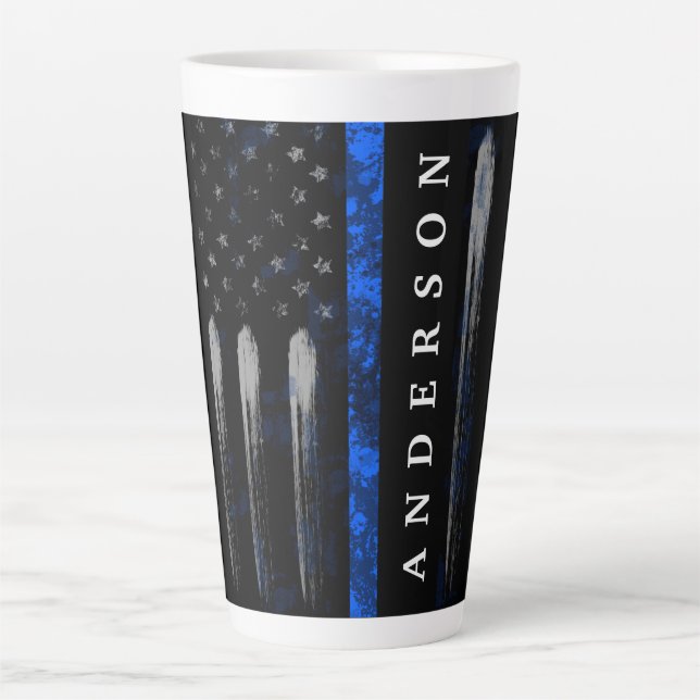 Drapeau désossé mince Ligne bleue Latte Mug (Devant)