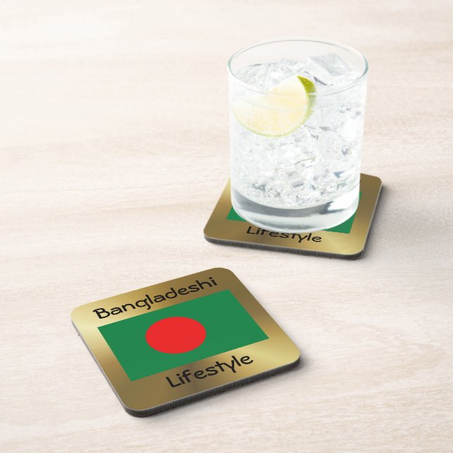 Drapeau du Bangladesh + Dessous de verre texte (Côté Droit)