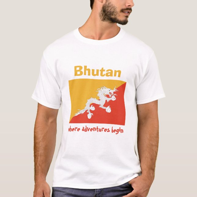 Drapeau du Bhutan + Carte + T-shirt des textes (Devant)