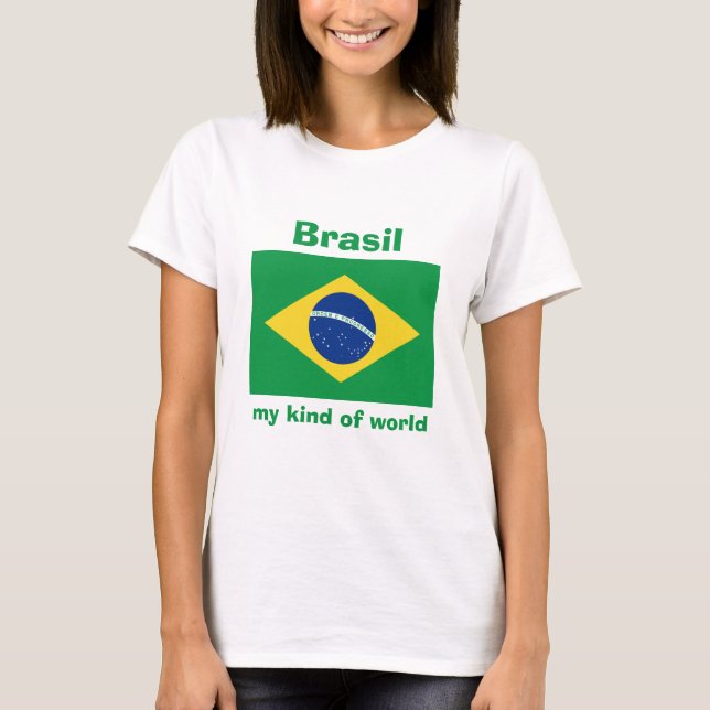 Drapeau du Brésil + Carte + T-shirt des textes (Devant)