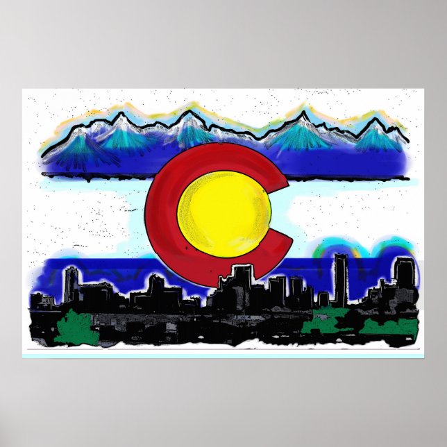 Drapeau du Colorado affiche de la ligne de skyline (Devant)