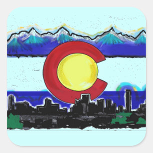 Drapeau du Colorado skyline autocollants artistiqu