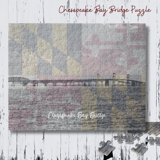 Drapeau du Maryland et puzzle du pont de la baie C (Chesapeake Bay Bridge puzzle can be personalized. A touch of Maryland!)