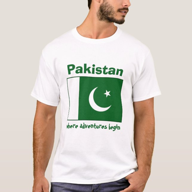 Drapeau du Pakistan + Carte + T-shirt des textes (Devant)