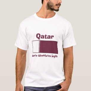 Drapeau du Qatar + Carte + T-shirt Texte