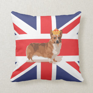 Drapeau d'Union Jack avec le corgi et le coussin