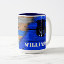 Drapeau en tôle de bois mince Ligne bleue Mug