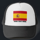 Drapeau espagnol casquette camionneur espagnol<br><div class="desc">Drapeau espagnol de l'Espagne casquette camionneur personnalisé. Faites votre propre casquette pour les fêtes de la fierté nationale, la politique, les partis politiques et les événements sportifs internationaux comme le football, le golf, le rugby, le cricket, le tennis etc. Ajoutez votre propre citation ou slogan amusant. Design de coiffure amusante....</div>