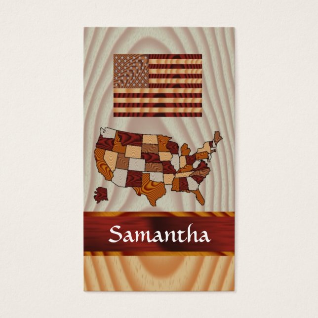 Drapeau et carte en bois américain (Devant)