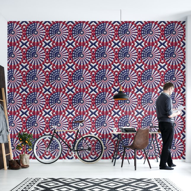 Drapeau Isométrique USA Motif Papier peint & Ridea (Salon)