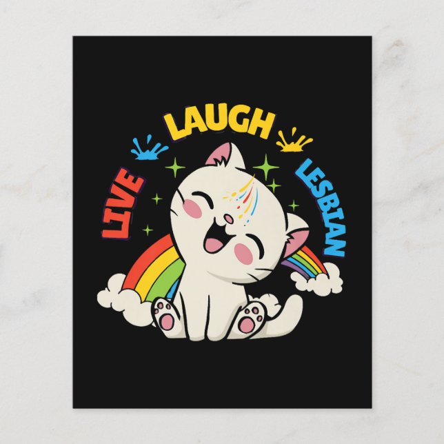 Drapeau lesbien Vivre Rire Chat Arc-en-ciel Mois d (Devant)
