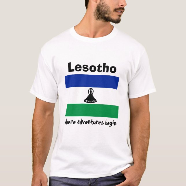 Drapeau Lesotho + Carte + Texte T-shirt (Devant)