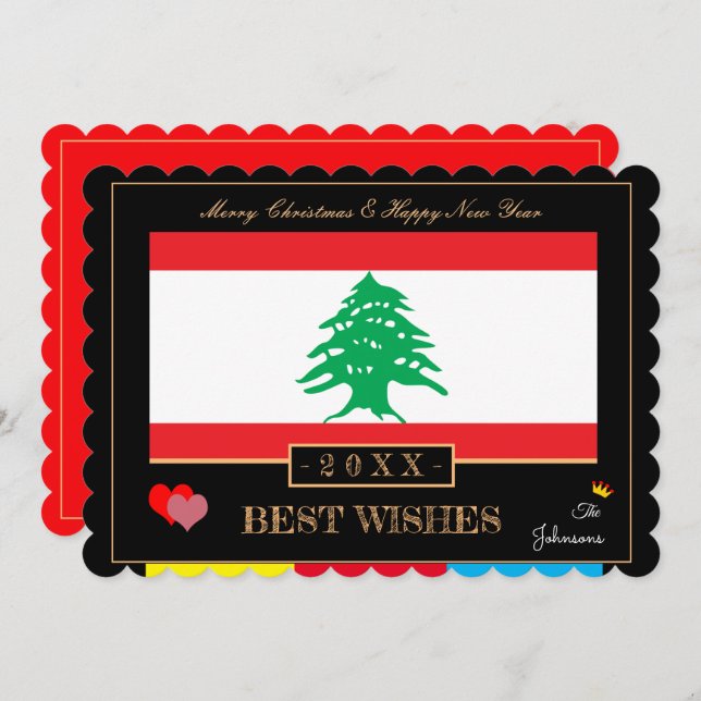 Drapeau Libanais & Bonne Année/Meilleure Carte de  (Devant / Derrière)