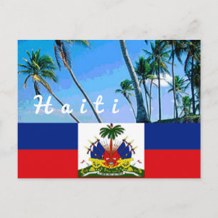 Drapeau national d'Haïti avec carte postale de pal