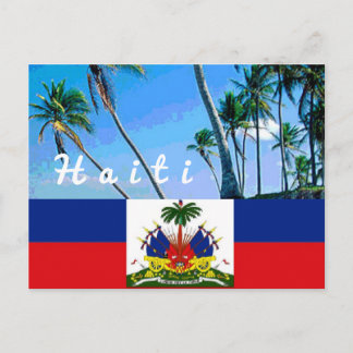 Drapeau national d'Haïti avec carte postale de pal