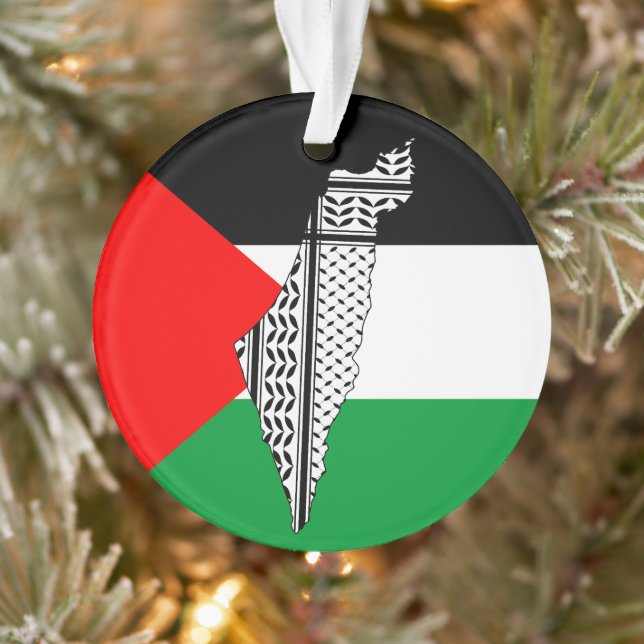 Drapeau palestinien et carte avec Motif Keffiyeg (Arbre)