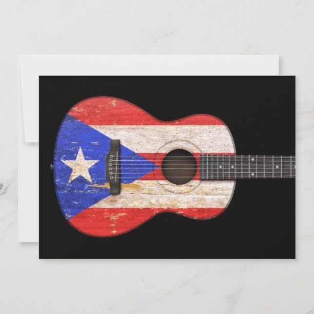 Drapeau Porto Rico usé Guitare acoustique, noir (Devant)