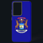 Drapeau Samsung Galaxy S21 Ultra Coque Michigan<br><div class="desc">Transformez votre Samsung Galaxy S21 Ultra en une célébration de la fierté du Michigan avec notre couverture téléphonique exclusive avec le drapeau de l'état! Réalisée avec une attention minutieuse aux détails, cette couverture présente fièrement les éléments distinctifs du drapeau du Michigan. Il présente un champ bleu foncé avec les armoiries...</div>