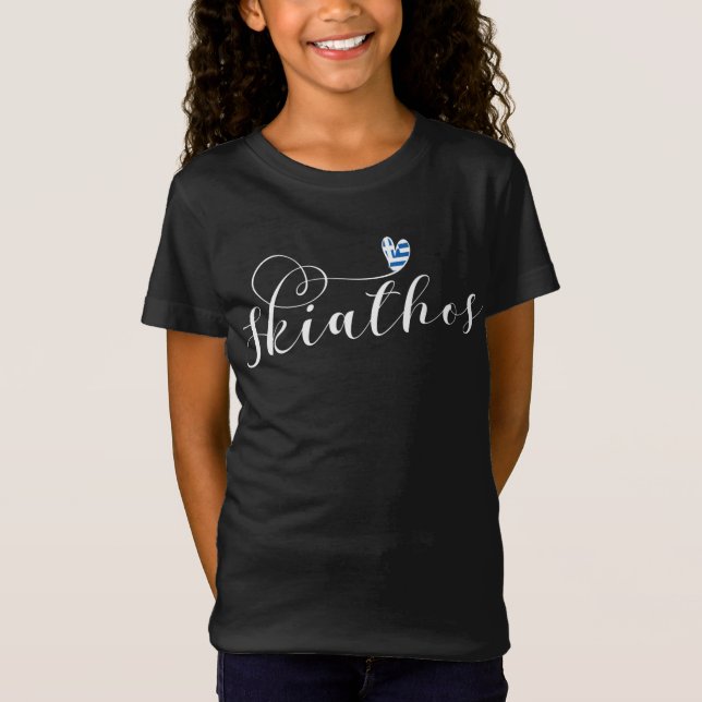 Drapeau Skiathos En Coeur, Grèce T-shirt (Devant)