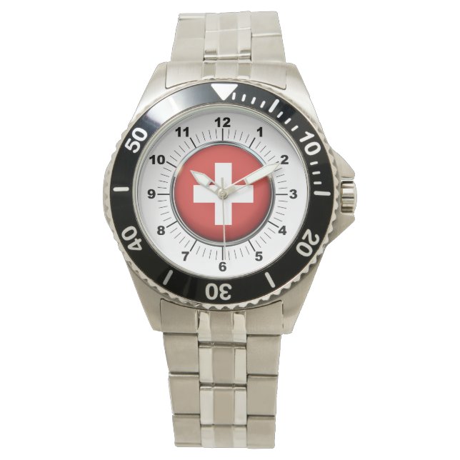 Drapeau suisse Hommes Montre en acier inoxydable (devant)