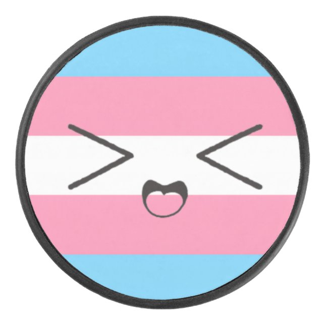 Drapeau trans avec palet de hockey visage mignon e (Devant)