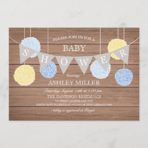 Drapeaux bleus dans les bouffées - Invitation Baby