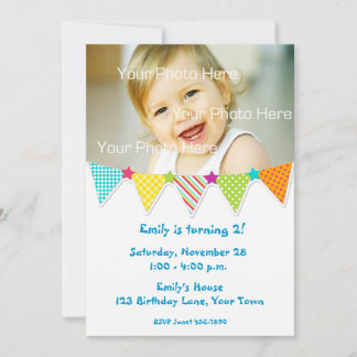 Drapeaux de Bunting colorés Invitation photo Anniv