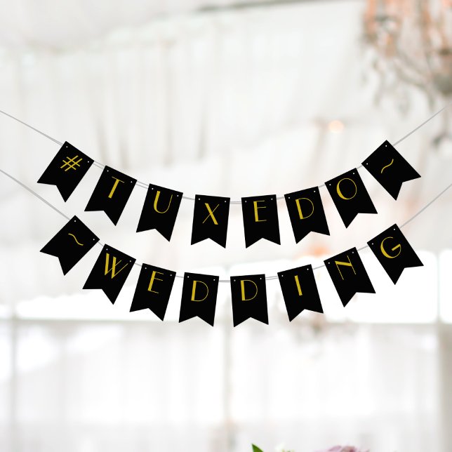 Drapeaux de Bunting Mariage Gatsby noir et or des  (Black and gold bunting perfect for your Gatsby wedding. Just add your text)