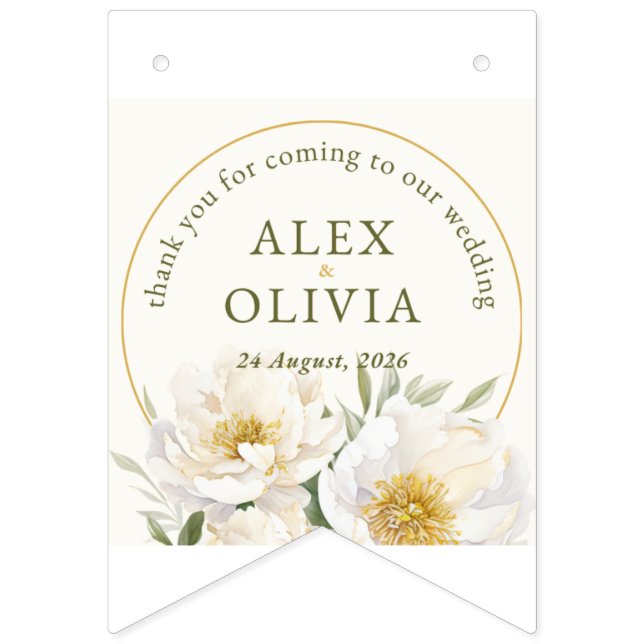 Drapeaux de fanions de mariage floral élégant blan (Premier drapeau)